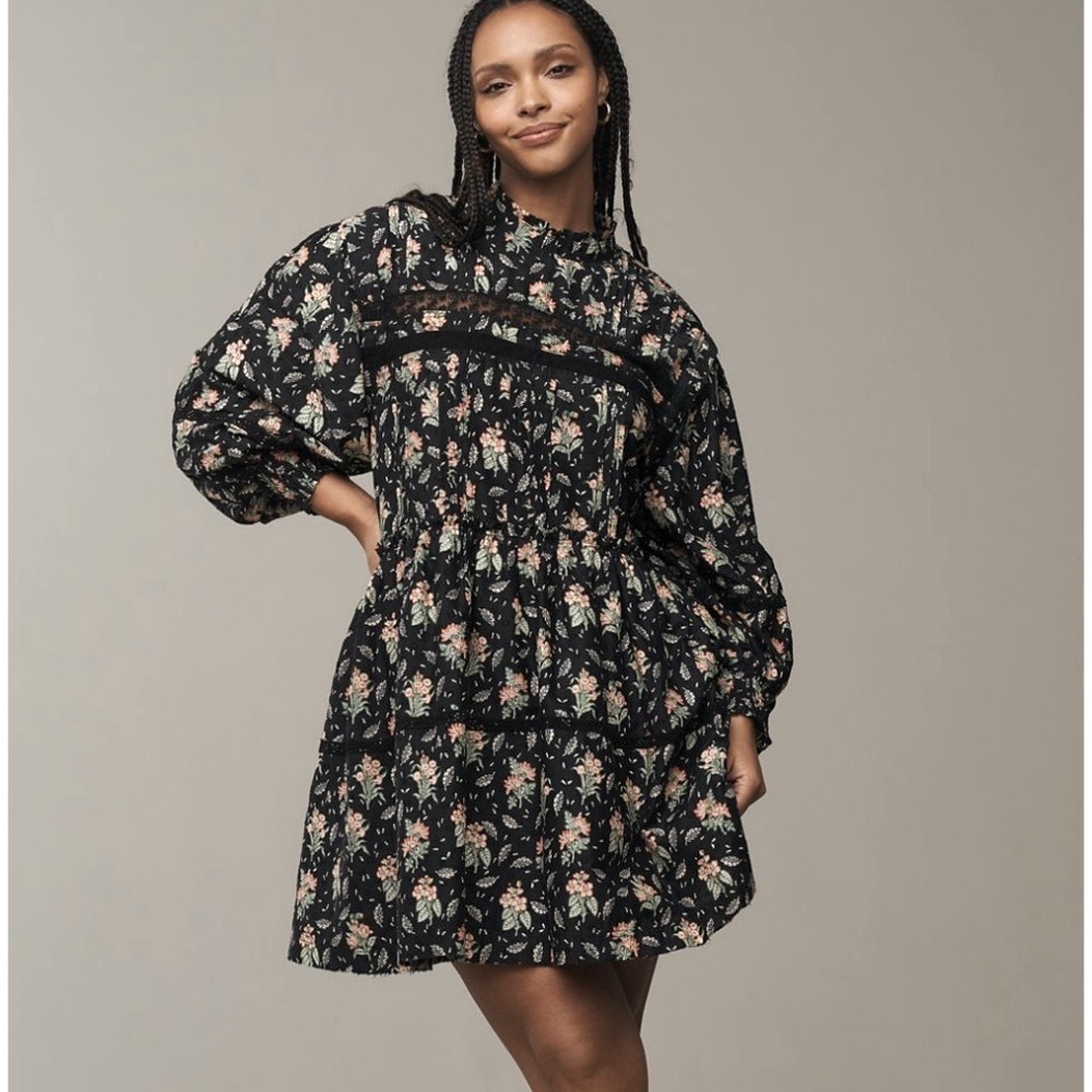 Pilcro Floral Long Sleeve Dress with lace Detail